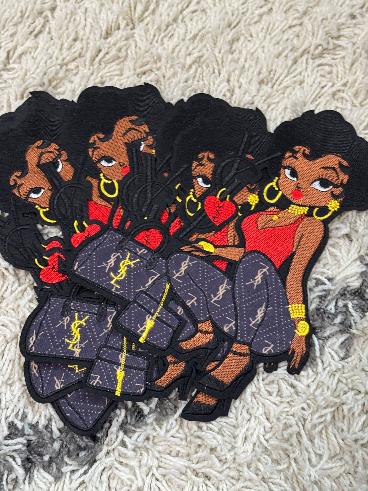 Fashion girl embroidery patch, YSL inspired embroidery design