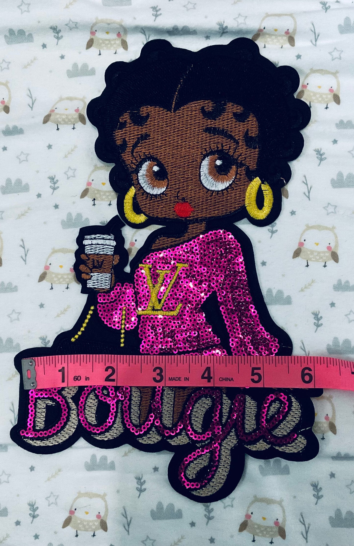 Bougie lady sequin & embroidery appliqué patch, African American woman, sweetheart