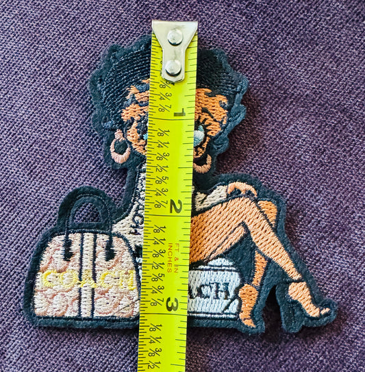 Vintage-Inspired Glamour Embroidery Patch | Chic Designer Style Patch for Jackets, Bags & Gear, Custom jacket patches, DIY fashion accessories, designer travel aesthetic, high-quality embroidery, street style patch.