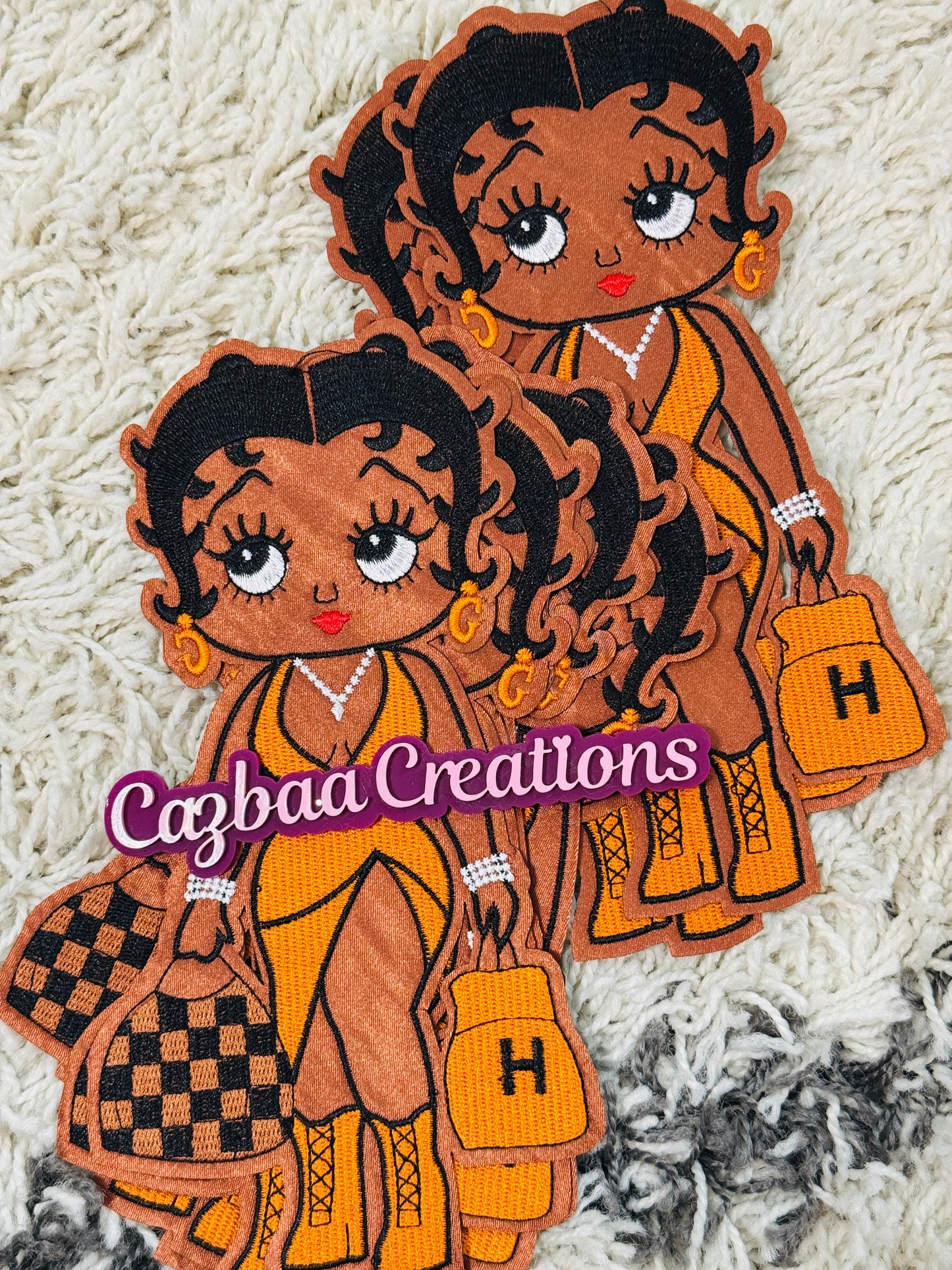 Fashion girl in Orange dress embroidery patch,