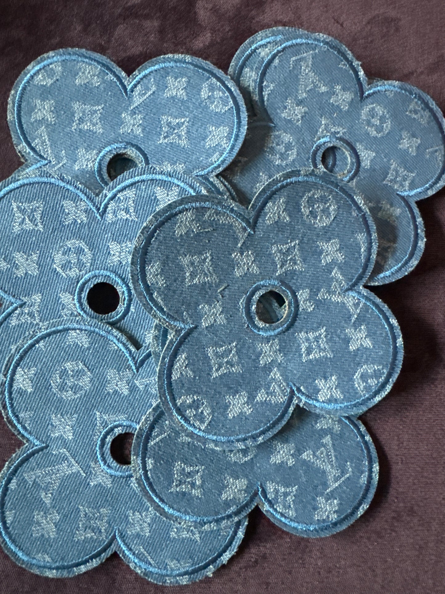 Denim LV inspired flower design, embroidery