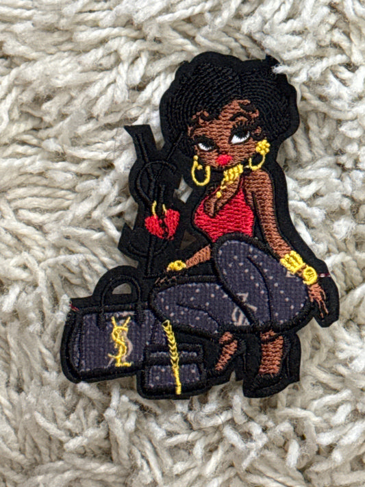 Small Fashion girl embroidery patch, YSL inspired embroidery design (Copy)