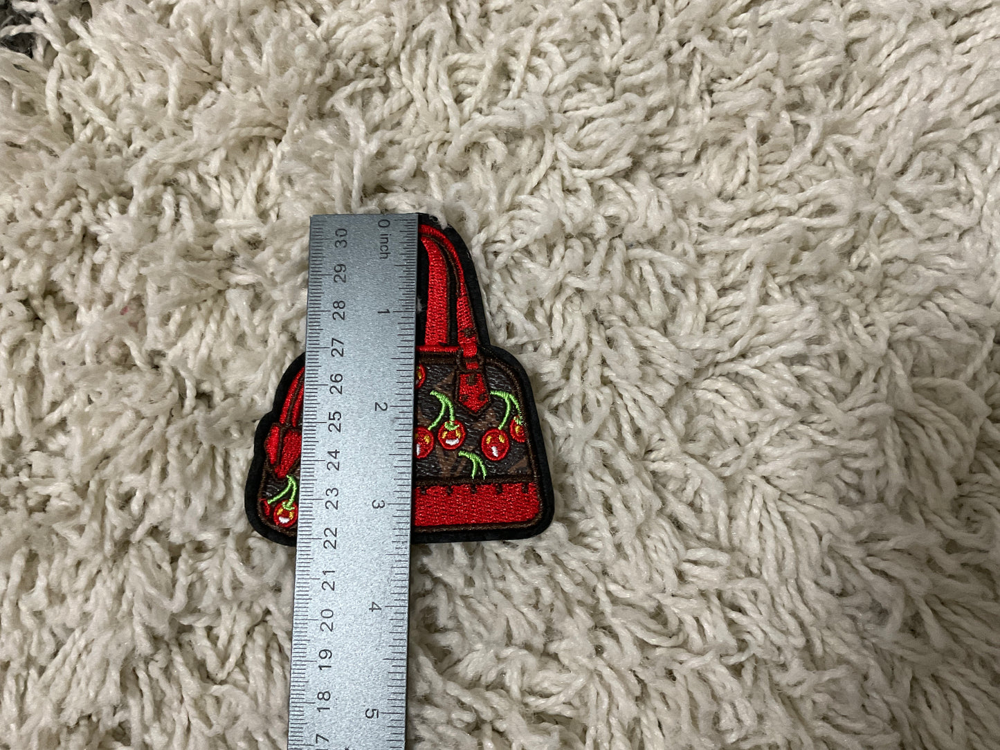 ๐ Cherry Luxe Handbag Patch โ LV Inspired Faux Leather Embroidered Patch