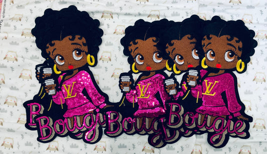 Bougie lady sequin & embroidery appliqué patch, African American woman, sweetheart