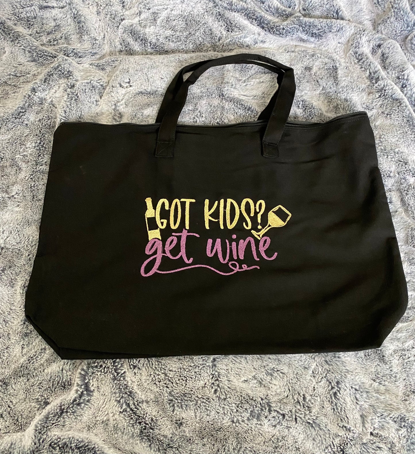 Embroidered Tote Bags- Got Kids? Get wine