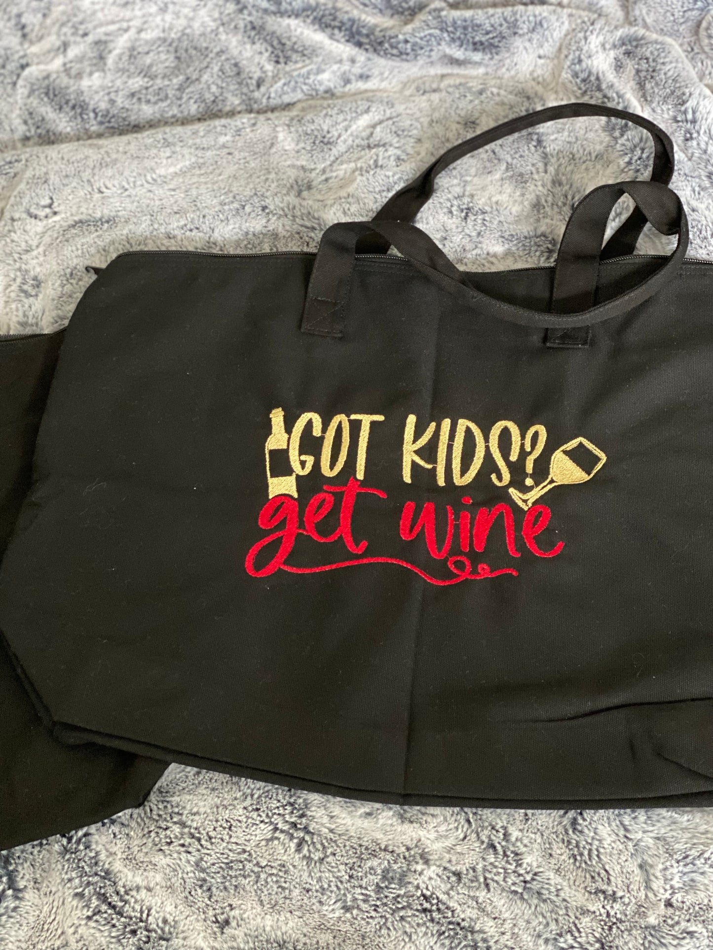Embroidered Tote Bags- Got Kids? Get wine