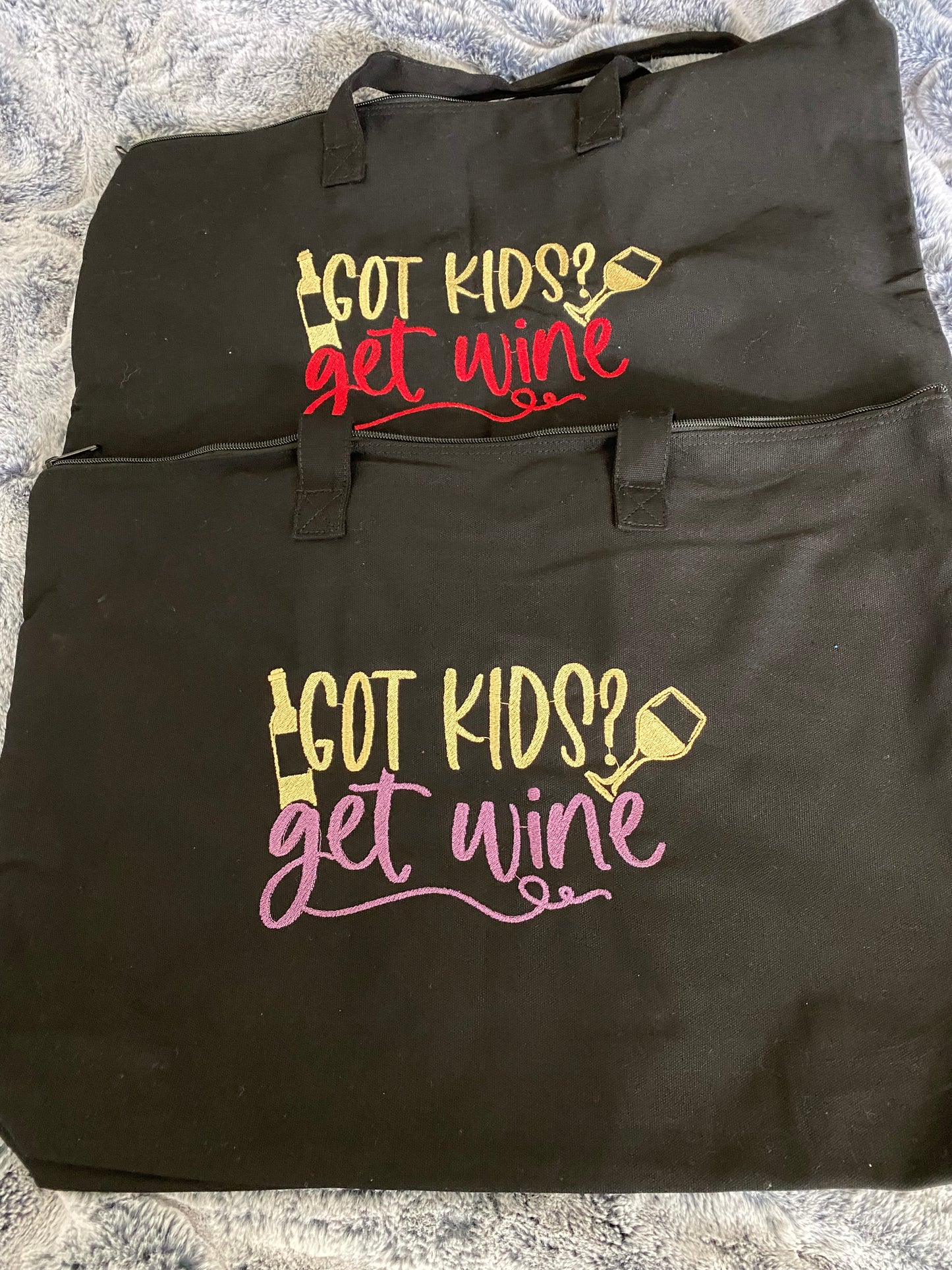 Embroidered Tote Bags- Got Kids? Get wine