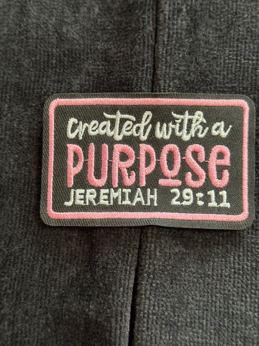 Created with a Purpose embroidery patch, Jeremiah 29:11 patch, Bible verse, Faith