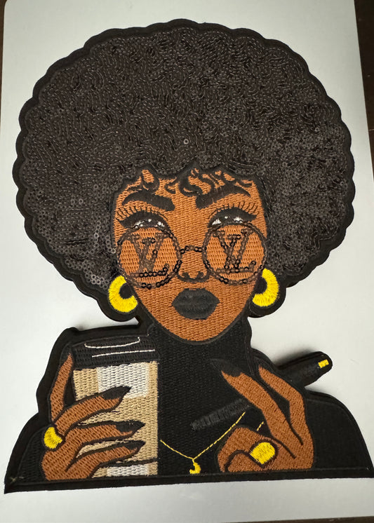 Coffee Boss with sequins iron -on patch