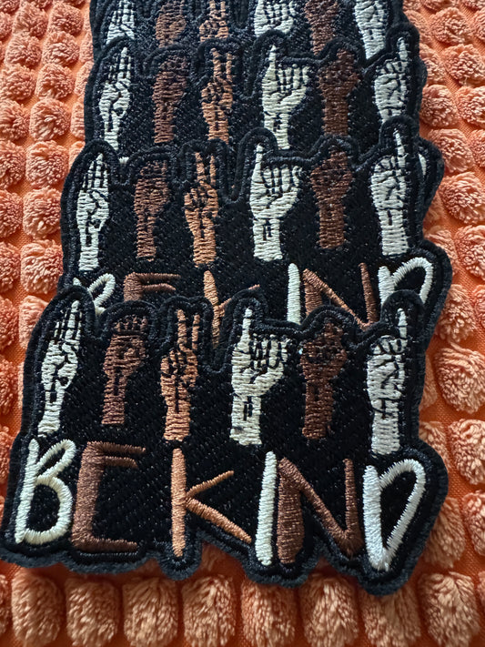 Be kind embroidery patch, sign language,