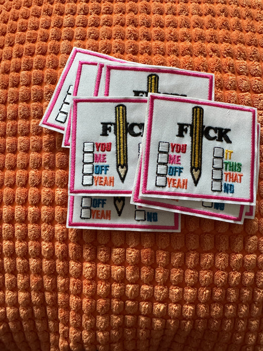 F%+& - you, me, off, yeah, it this, that, no embroidery patch, 18+,explicit