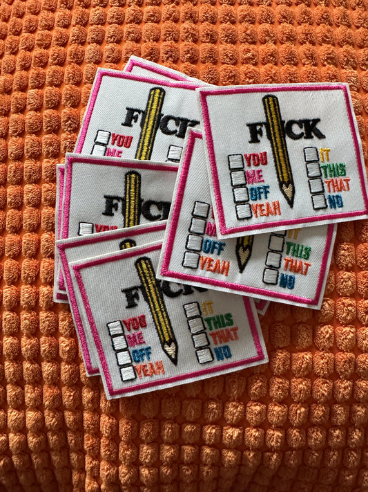 F%+& - you, me, off, yeah, it this, that, no embroidery patch, 18+,explicit