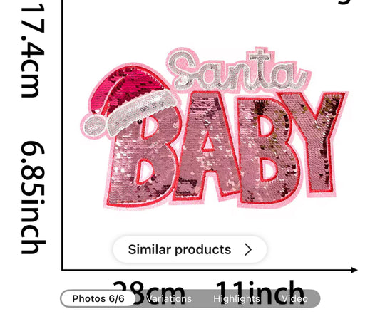 Santa Baby Sequins Patch, holiday, festive, Christmas patch for crafts