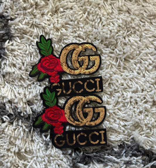 Flowered GG inspired sequin embroidery patch