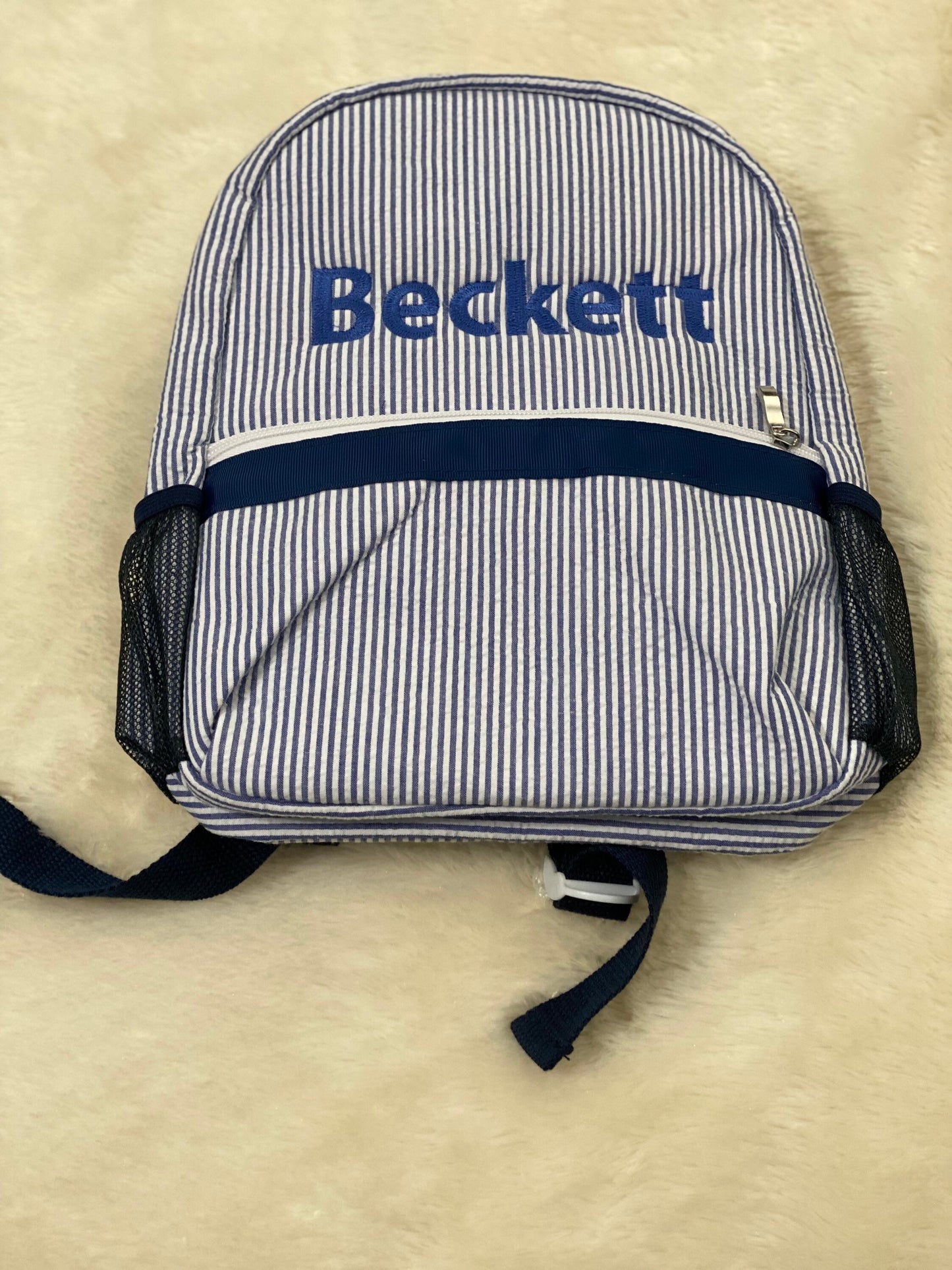 Seersucker personalized backpack