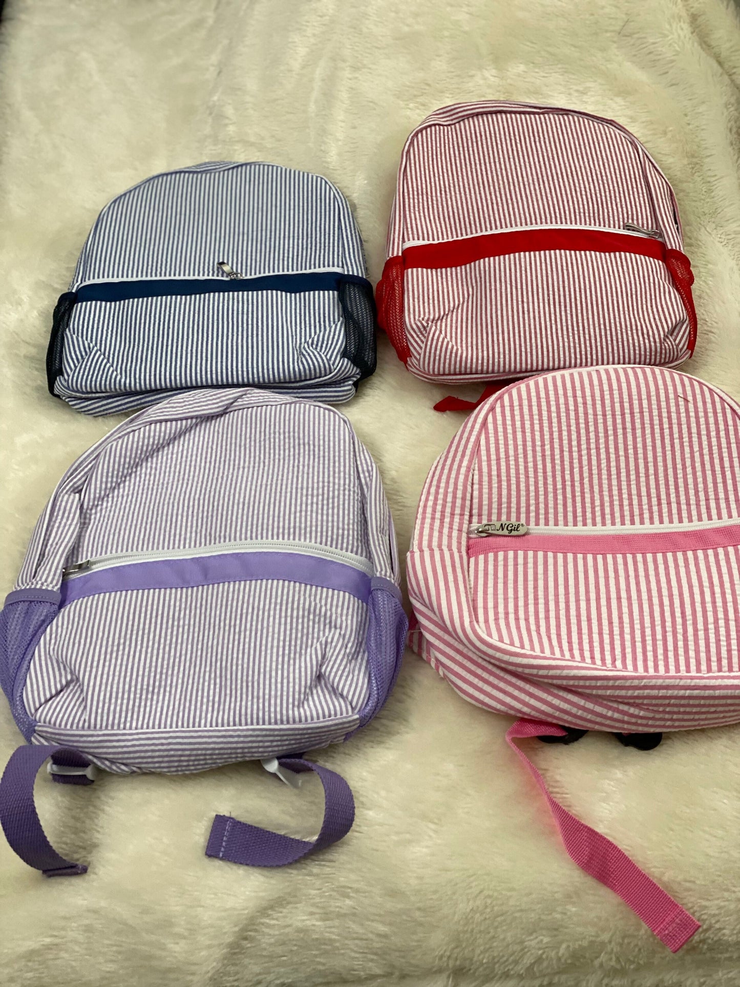 Seersucker personalized backpack