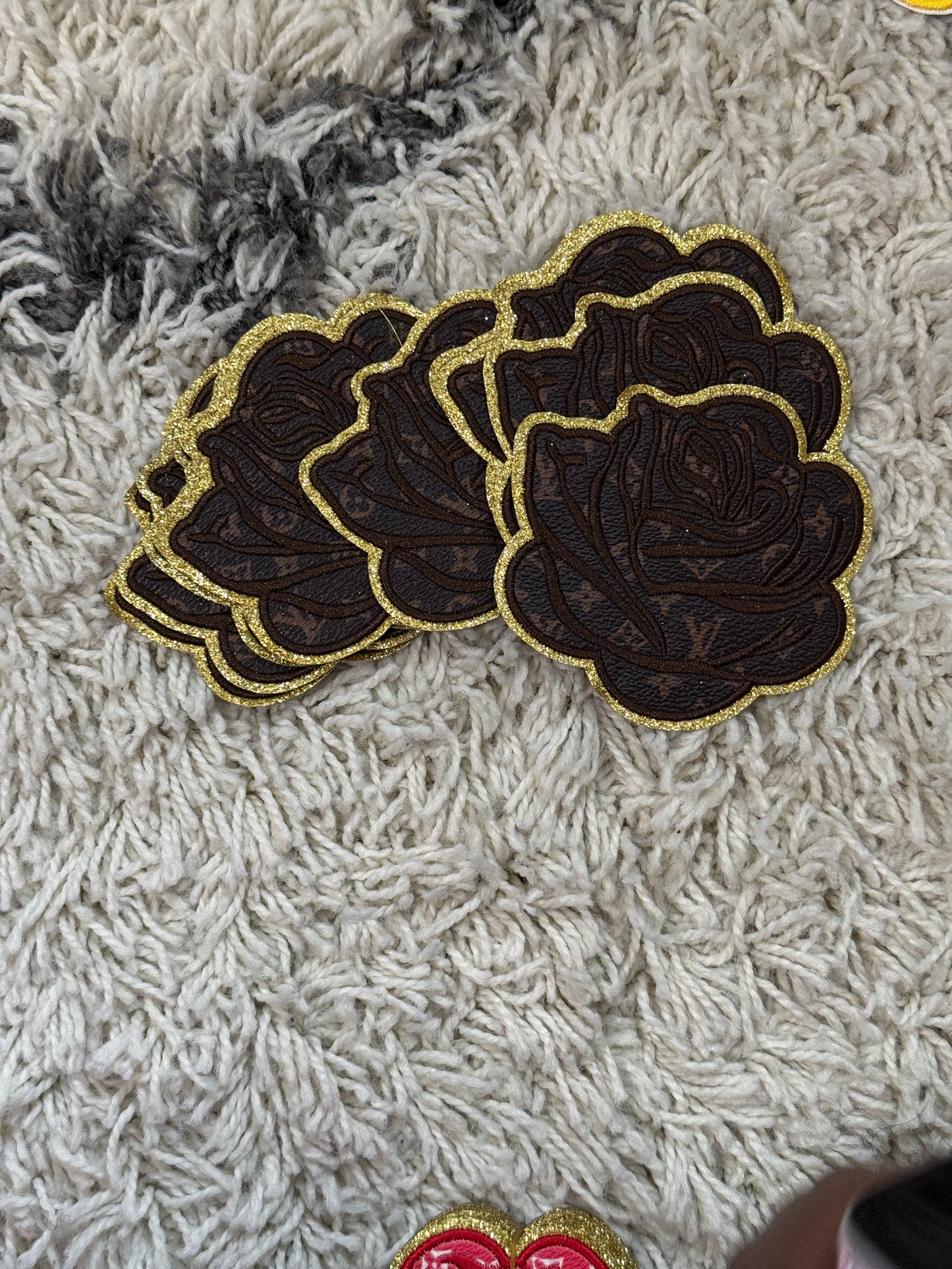 🌹 Luxe Rose Patch – LV Inspired Faux Leather Embroidered Patch