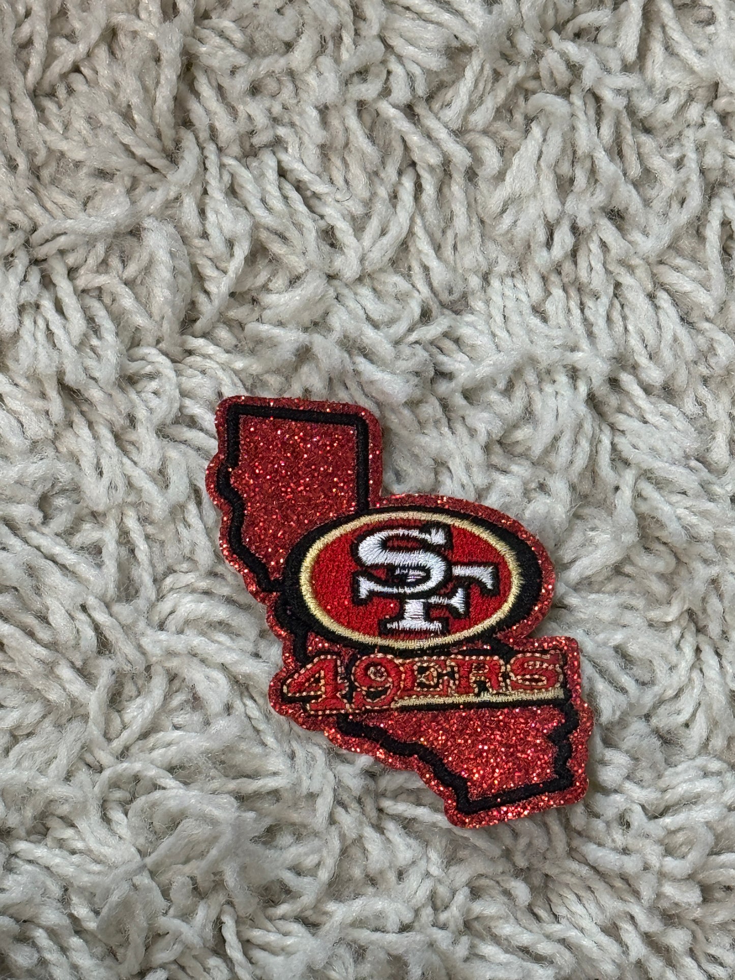 San Francisco embroidery patch, Cali shaped patch, glitter background