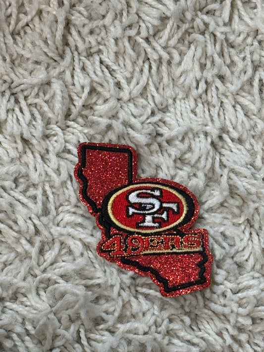 San Francisco embroidery patch, Cali shaped patch, glitter background