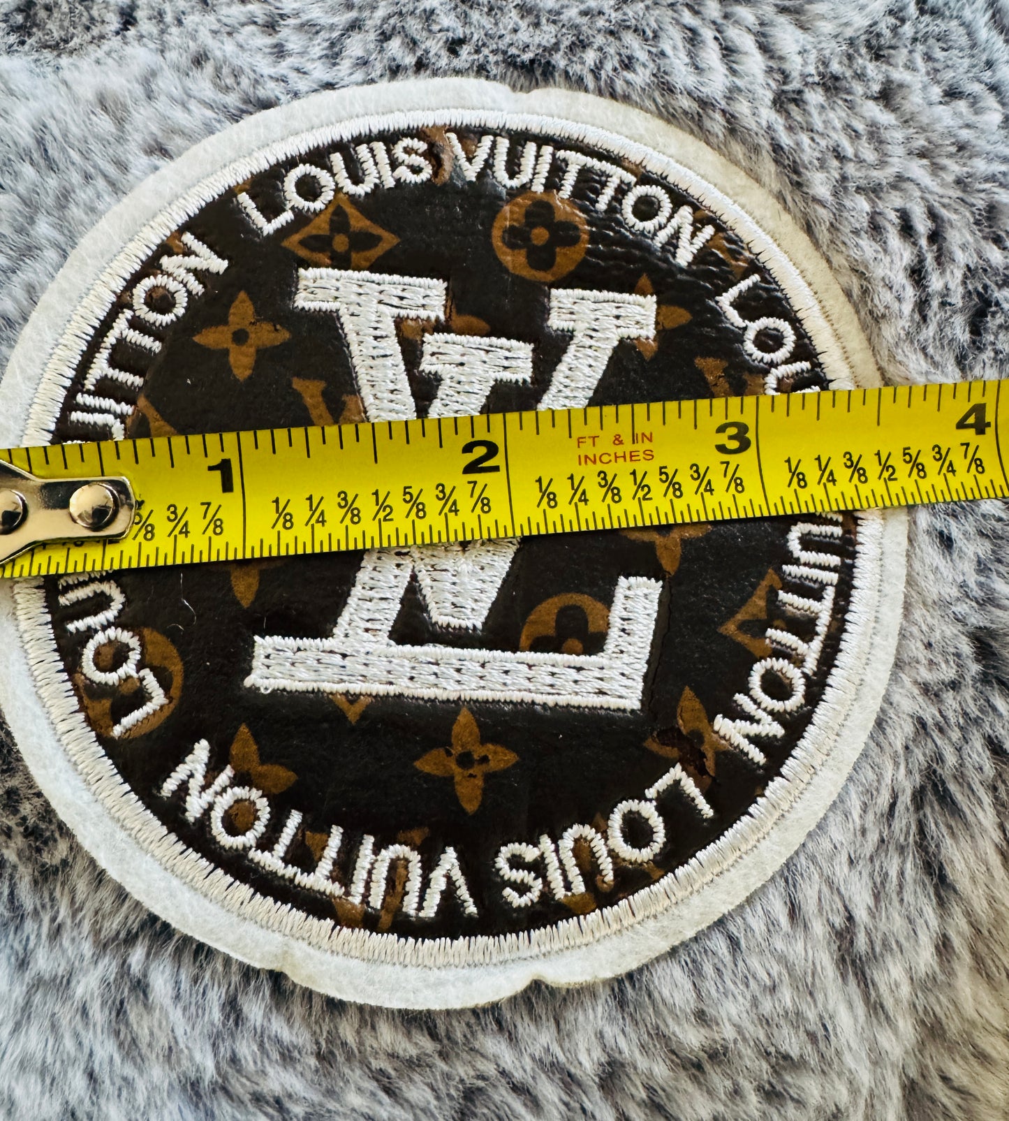 Circular LV Inspired patch with faux leather
