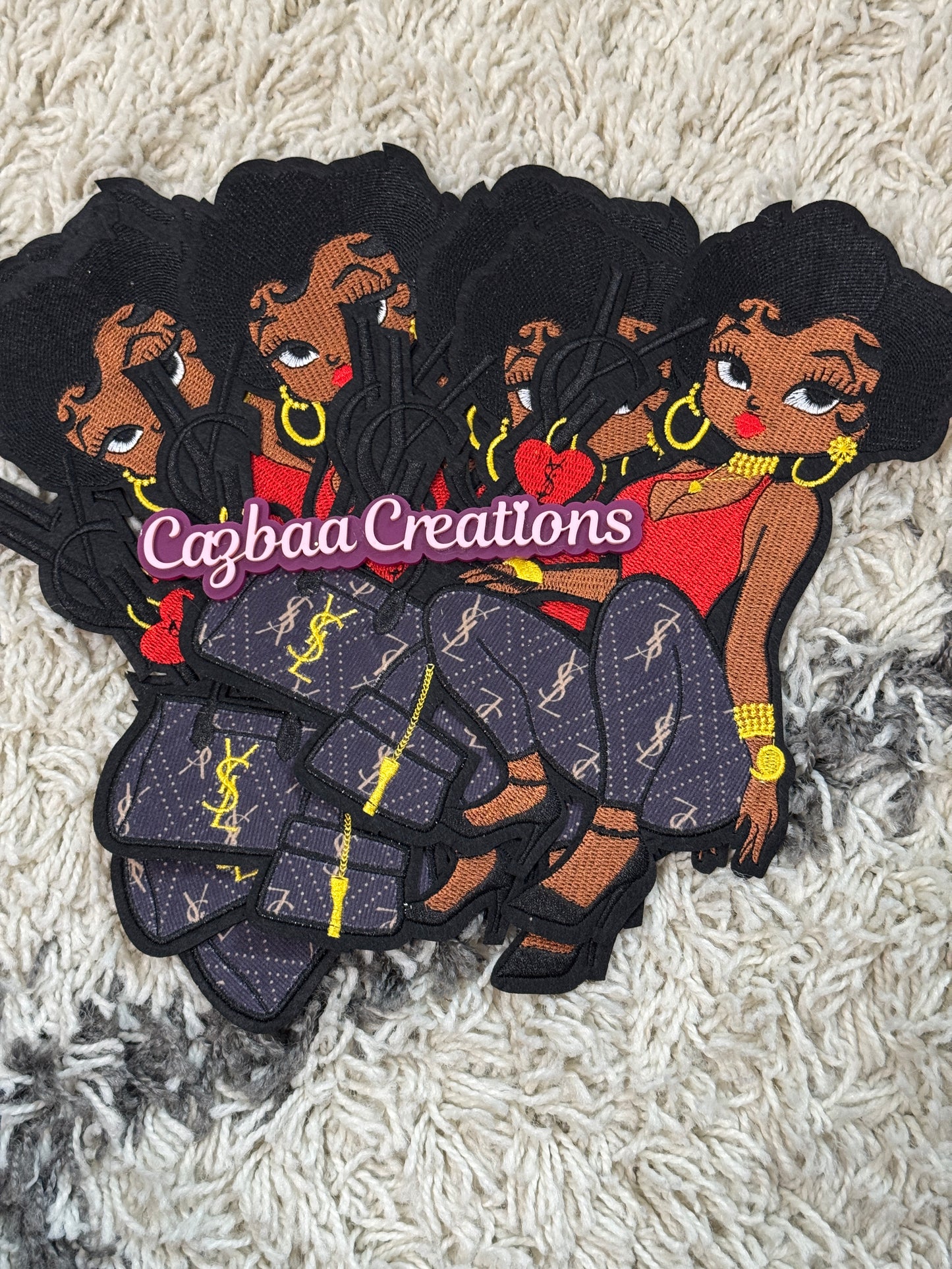 Fashion girl embroidery patch, YSL inspired embroidery design