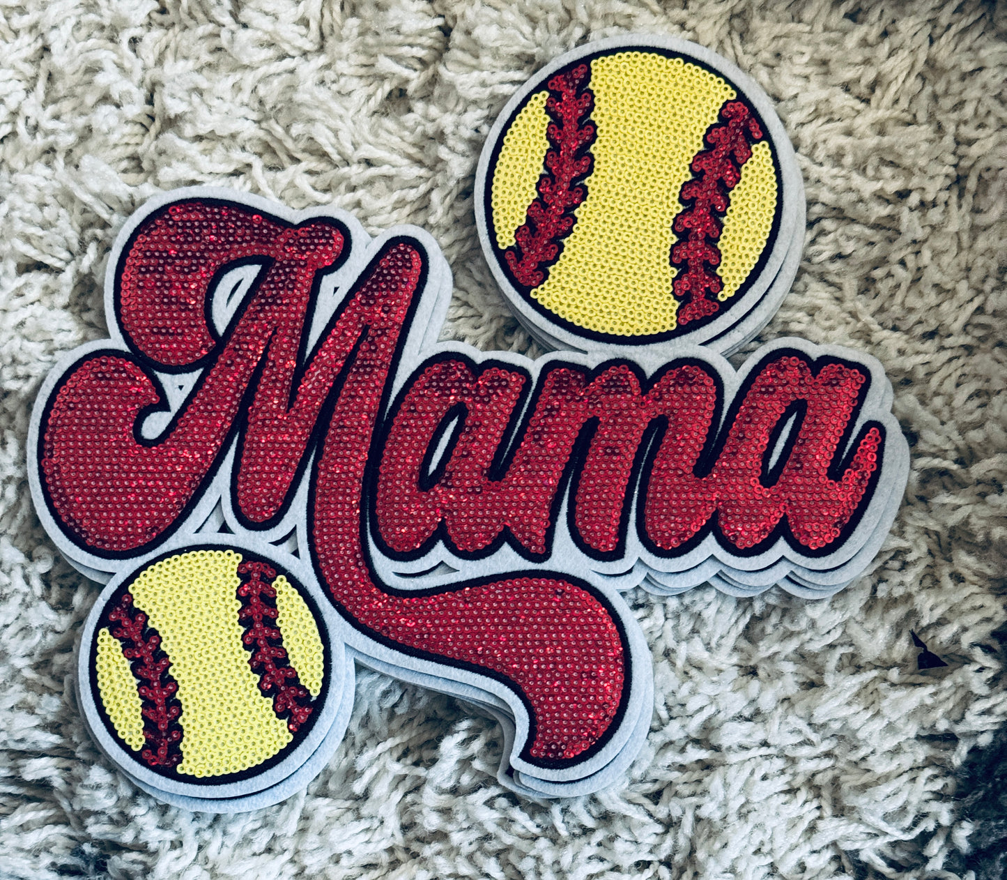 Mama sequins patch with softball design