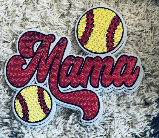 Mama sequins patch with softball design