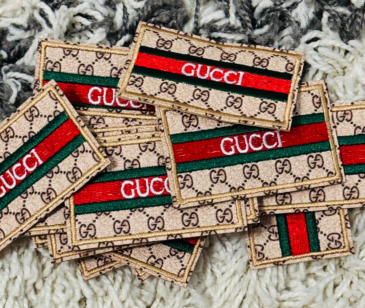 Beige block style Gucci inspired embroidery patch