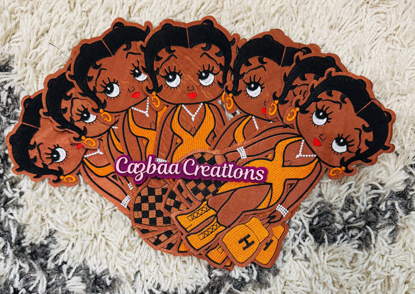 Fashion girl in Orange dress embroidery patch,