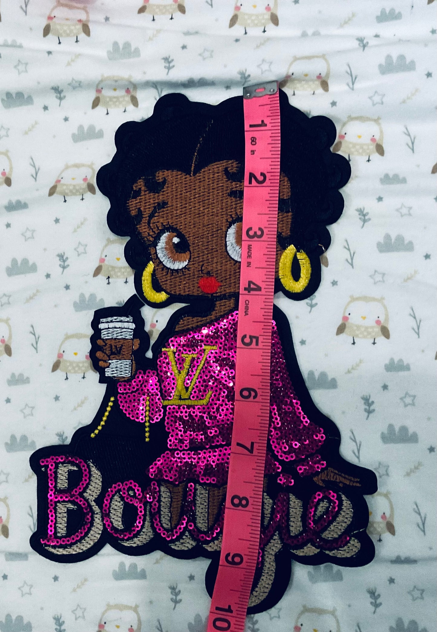 Bougie lady sequin & embroidery appliqué patch, African American woman, sweetheart