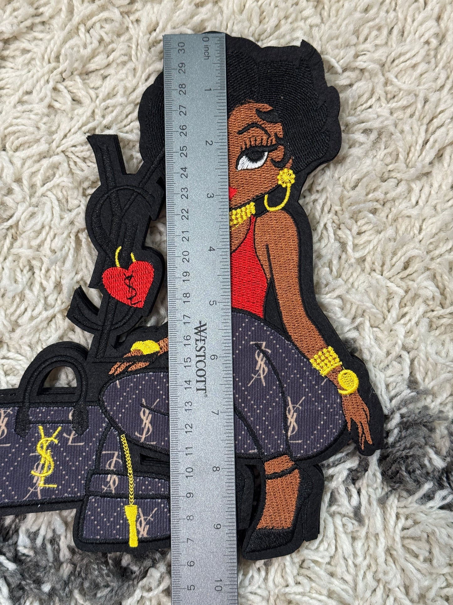 Fashion girl embroidery patch, YSL inspired embroidery design