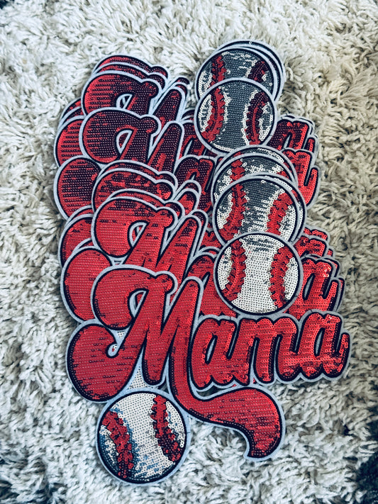 Mama sequins patch with baseball design