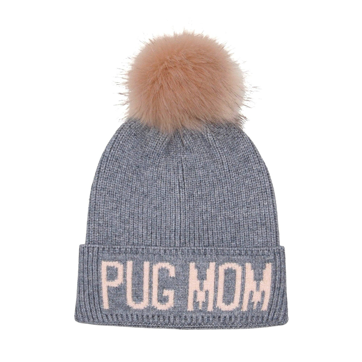 Pug Mom PomPom Knit Beanie | Warm Winter Hat for Pug Lovers | HatPhile