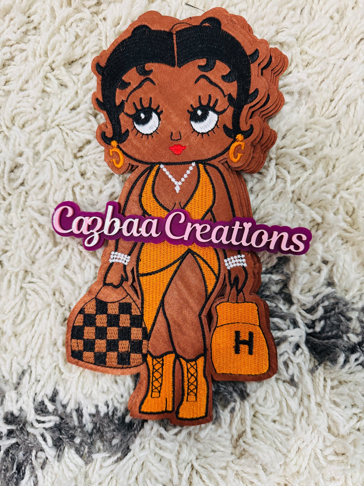 Fashion girl in Orange dress embroidery patch,