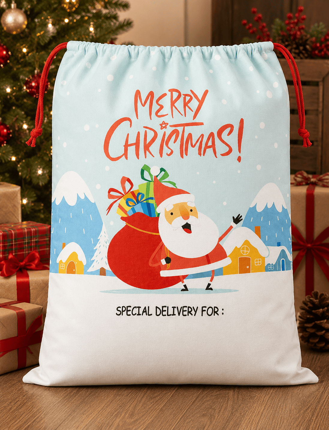 Santa Sack Sublimation - Christmas Santa Snow