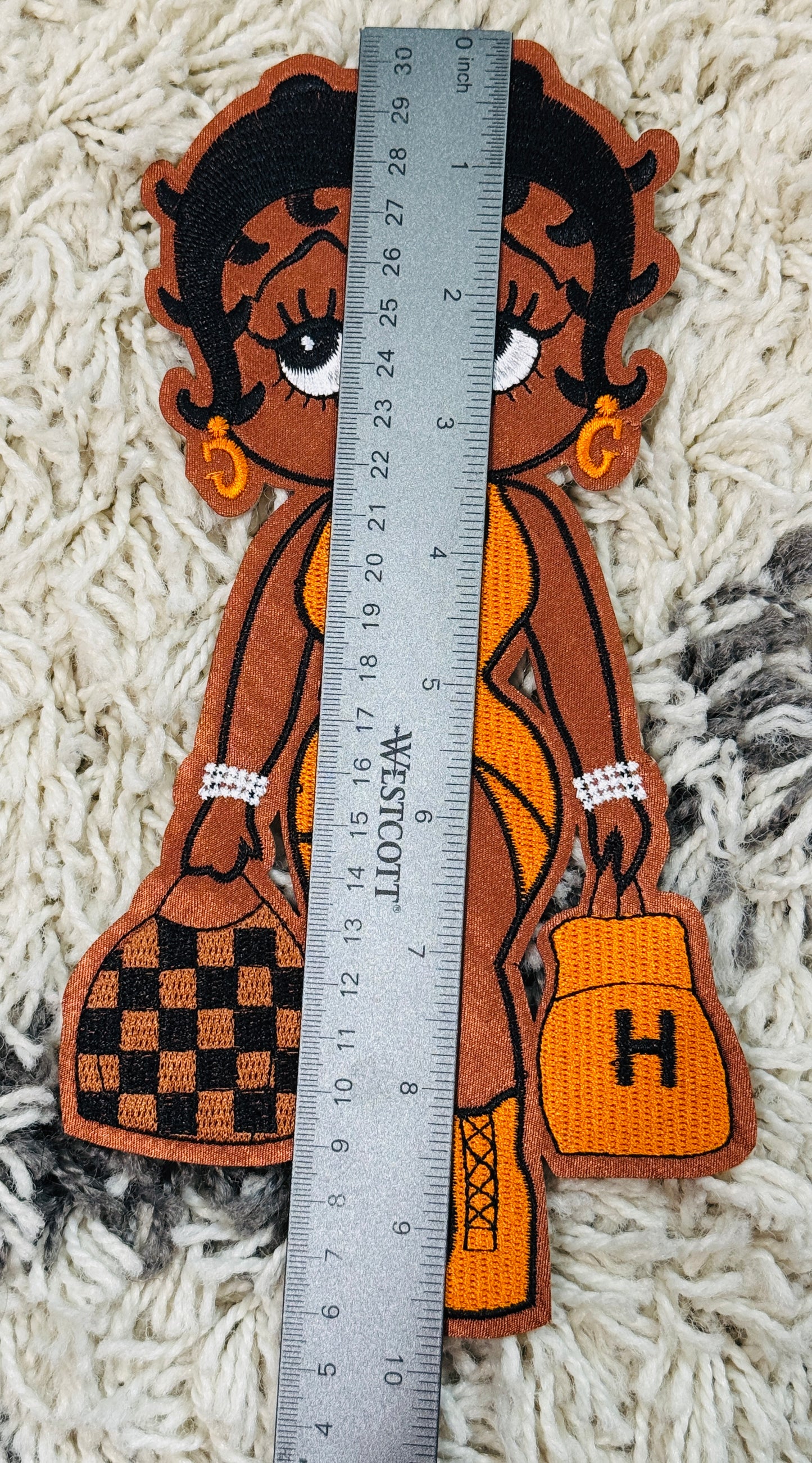 Fashion girl in Orange dress embroidery patch,