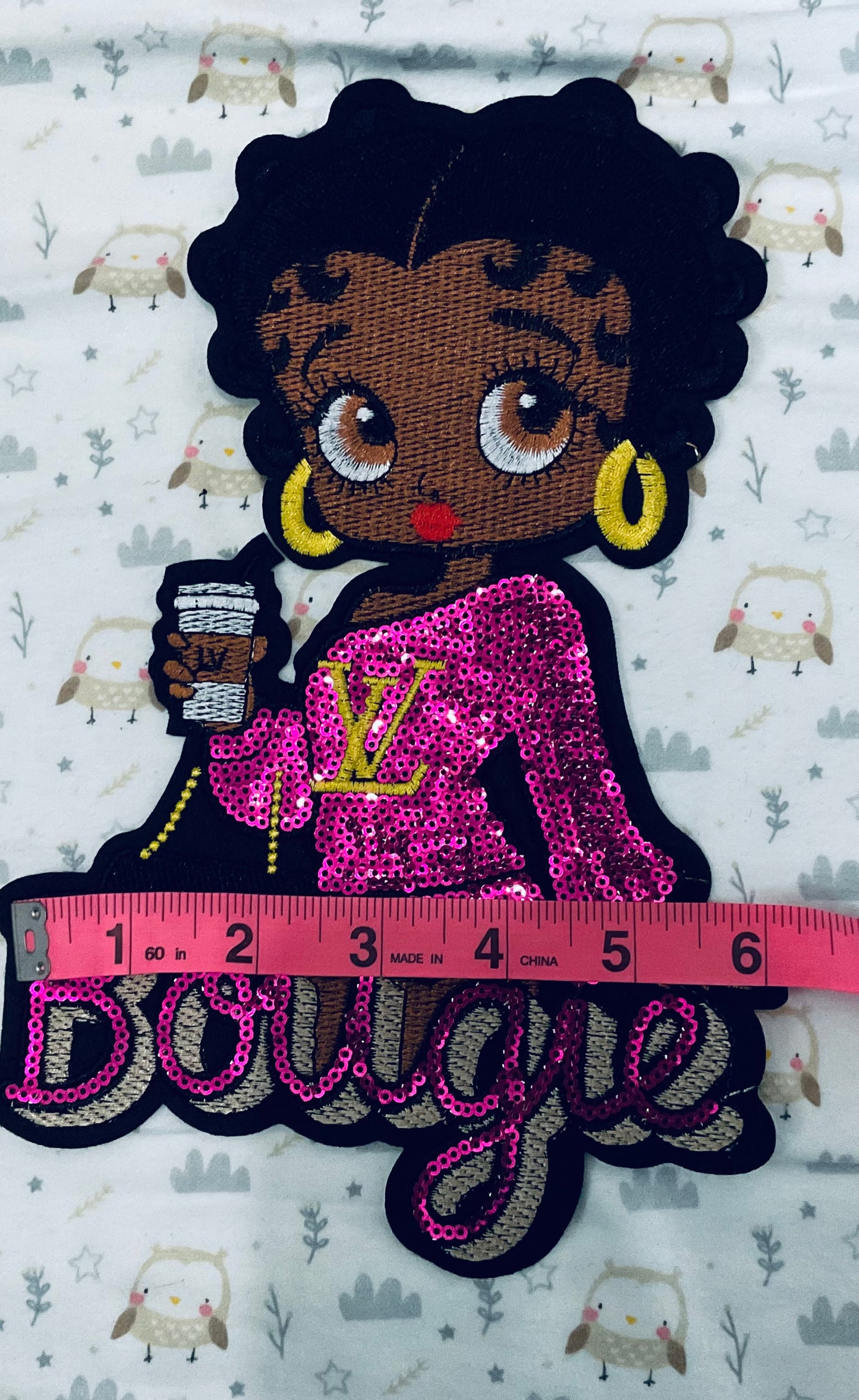 Bougie lady sequin & embroidery appliqué patch, African American woman, sweetheart