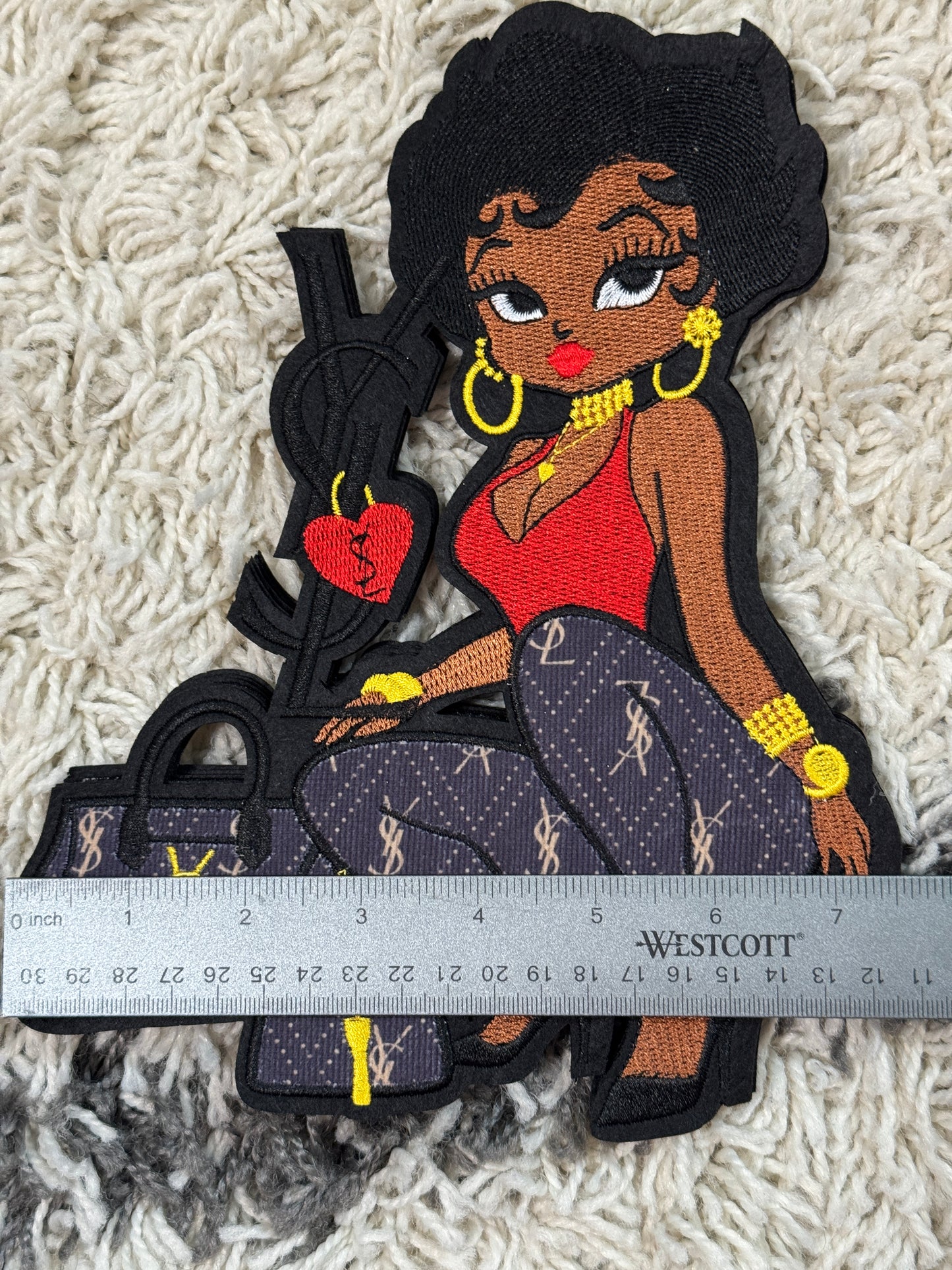 Fashion girl embroidery patch, YSL inspired embroidery design