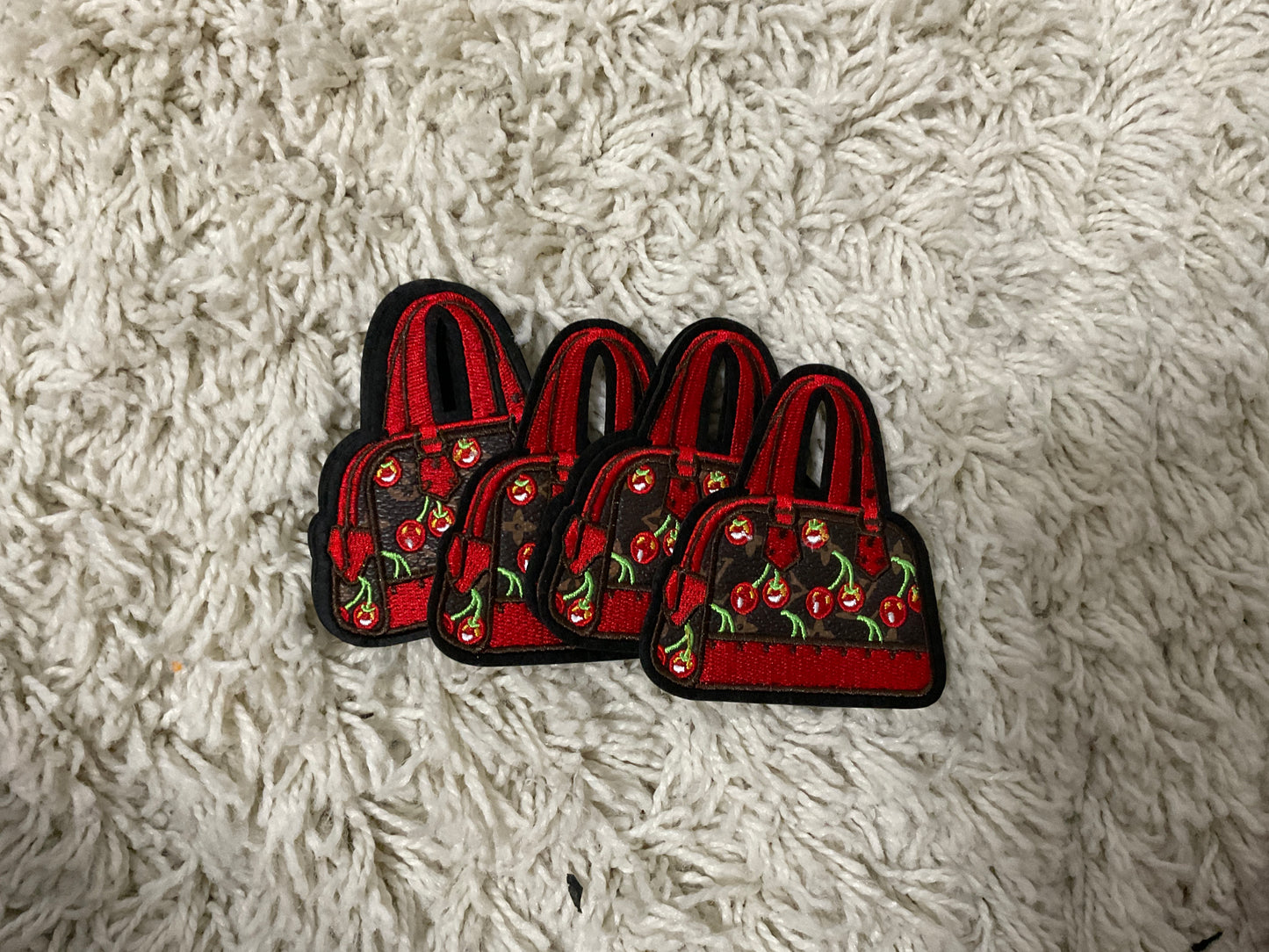 🍒 Cherry Luxe Handbag Patch – LV Inspired Faux Leather Embroidered Patch