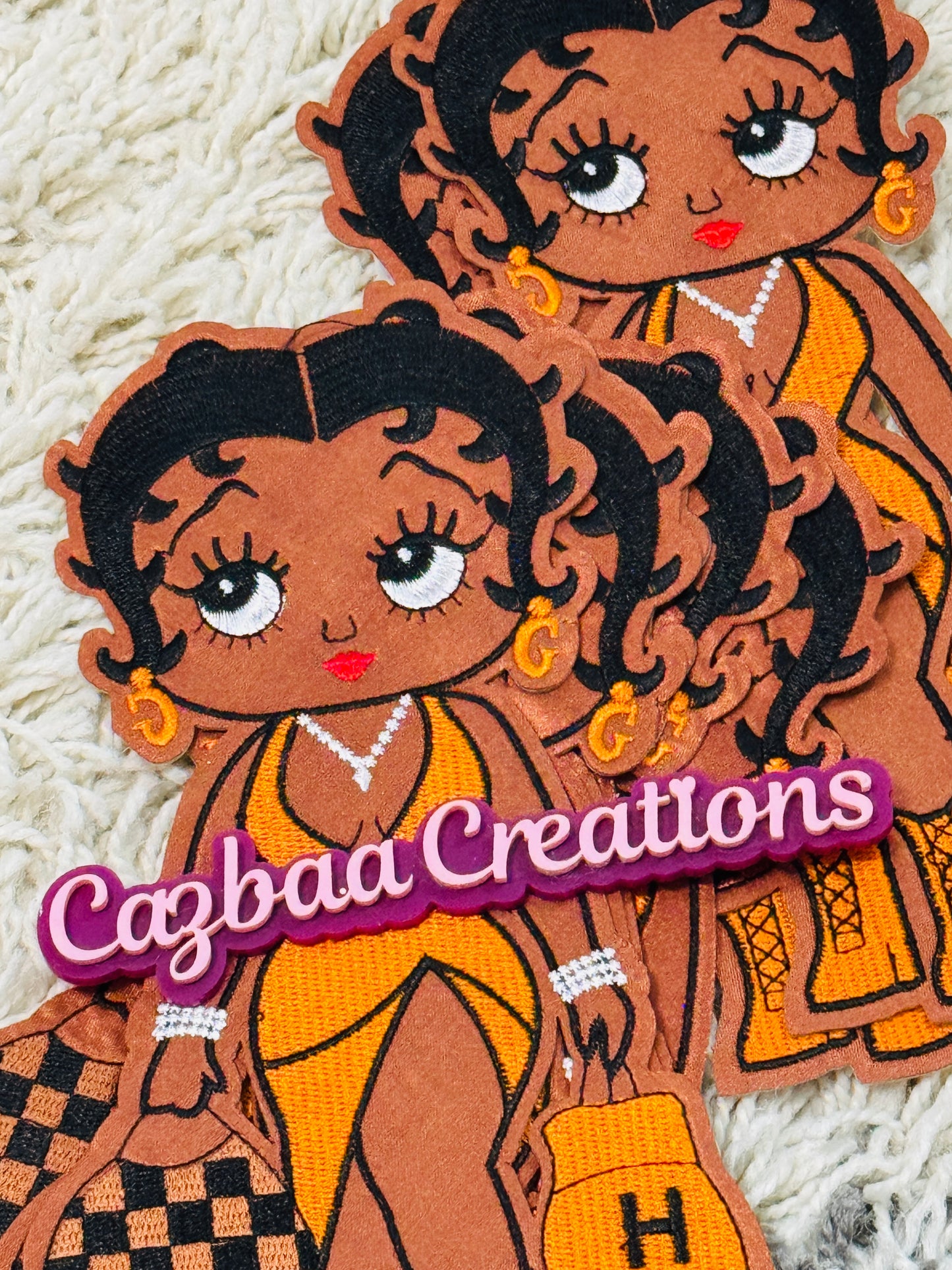 Fashion girl in Orange dress embroidery patch,