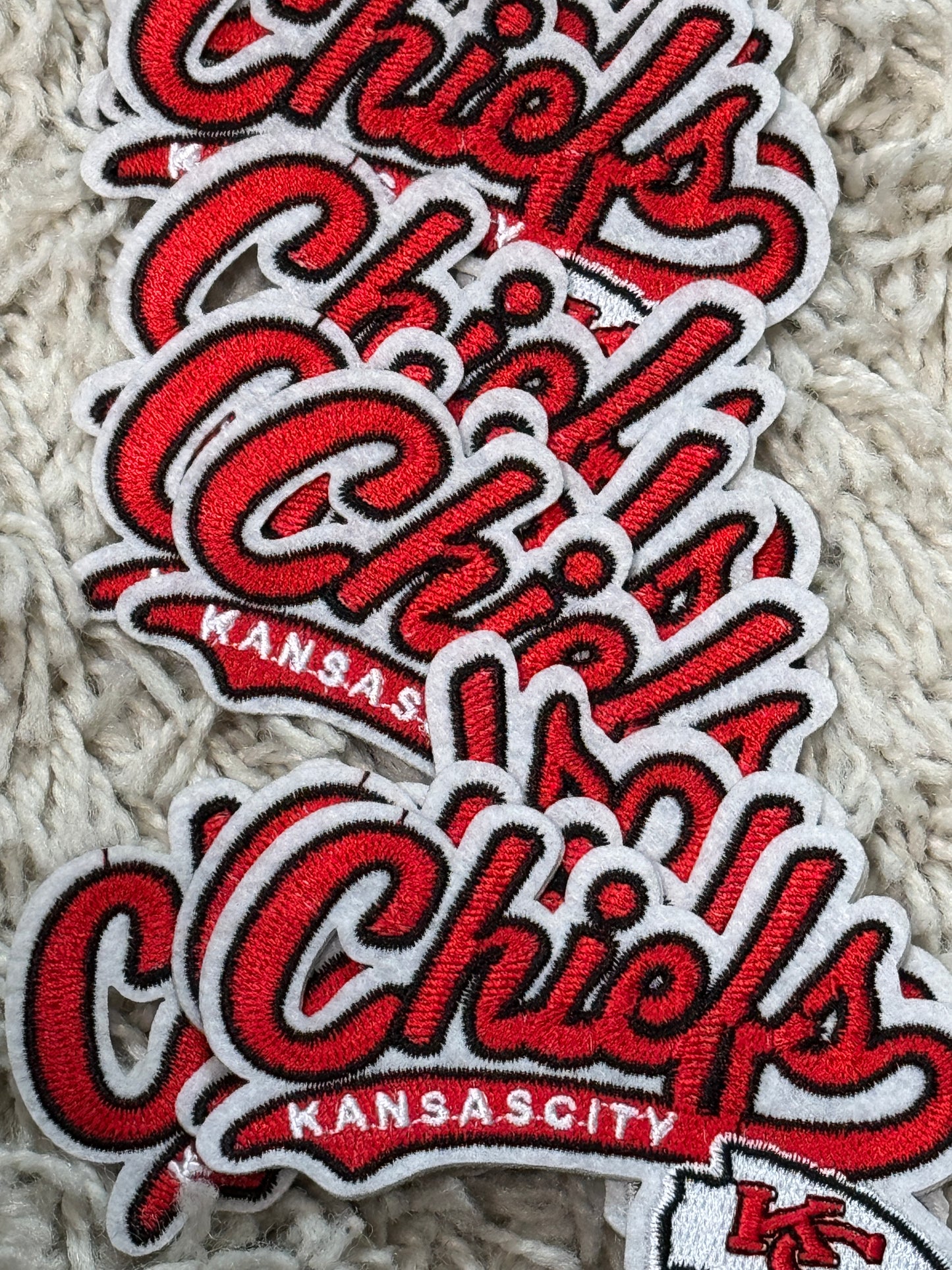 Kansas City Chiefs embroidery patch, cursive font