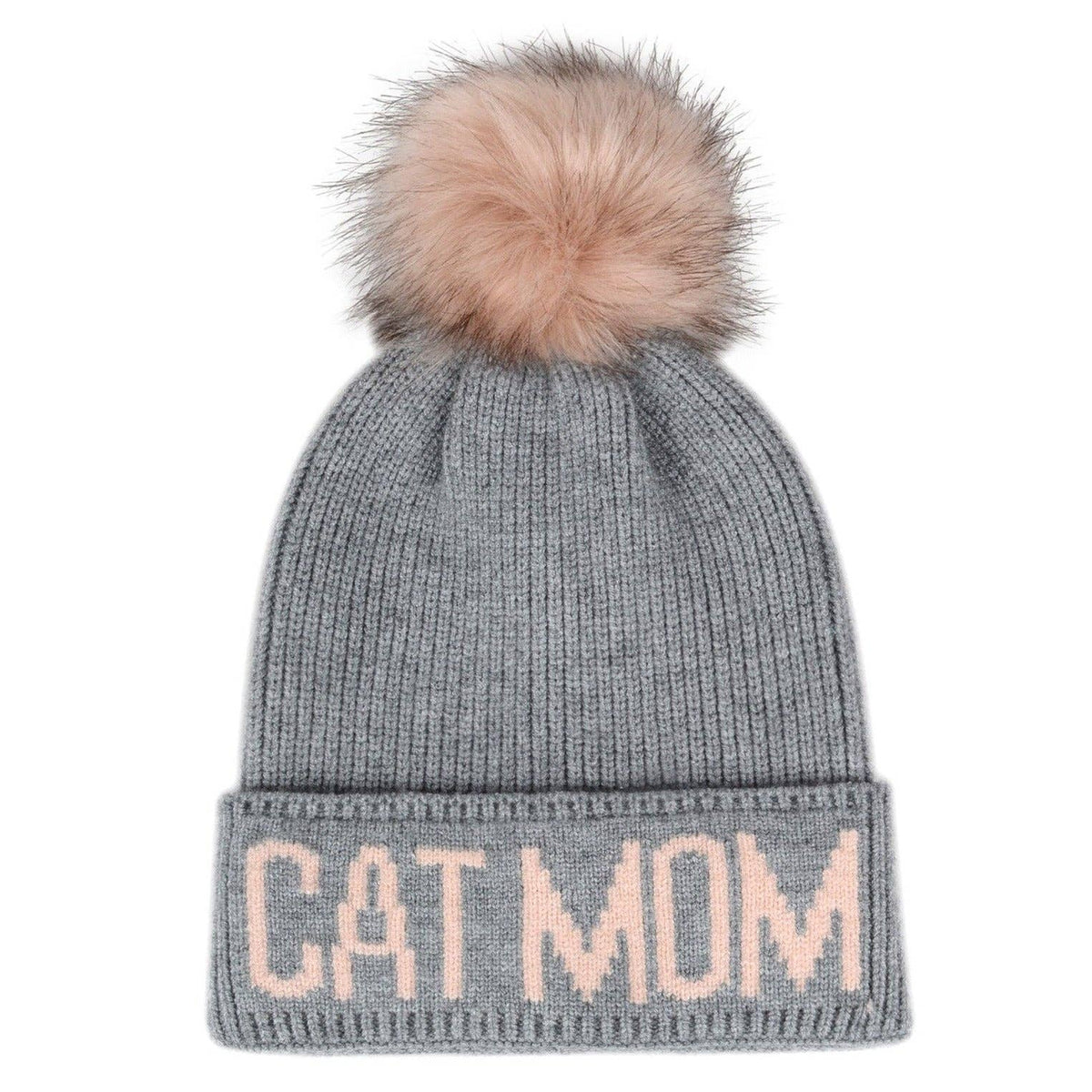 Cat Mom PomPom Knit Beanie | Warm Winter Hat for Cat Lovers | HatPhile