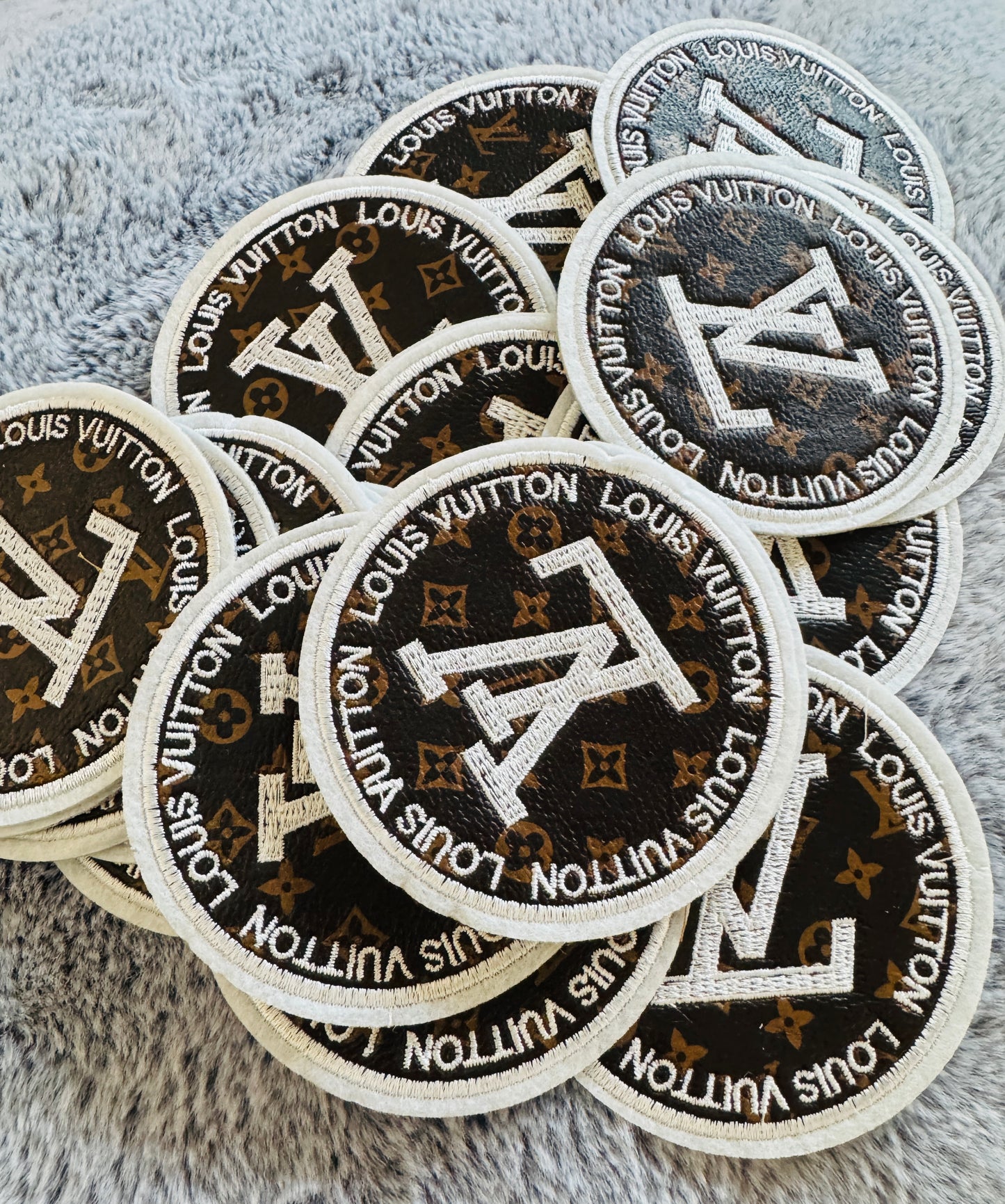 Circular LV Inspired patch with faux leather