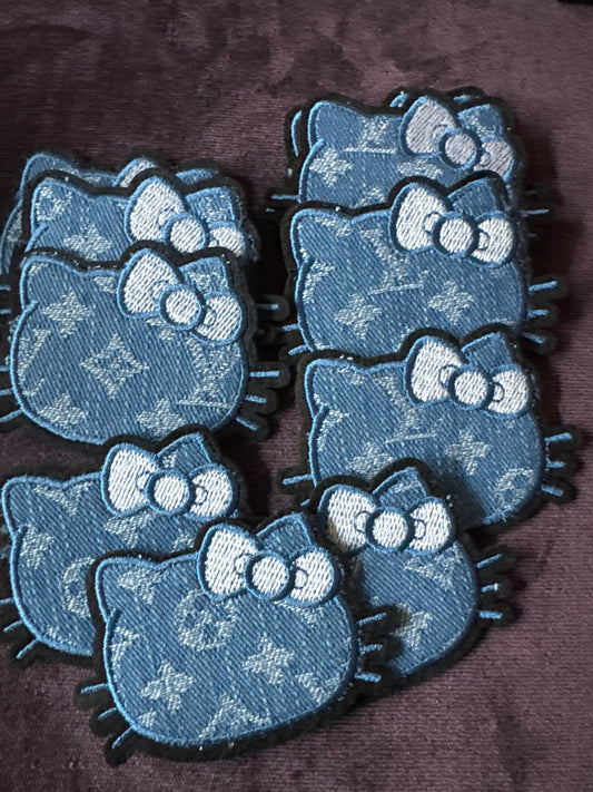 LV Hello Kitty inspired embroidery patch, denim material
