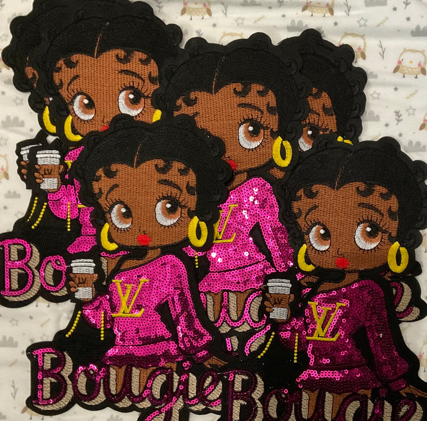 Bougie lady sequin & embroidery appliqué patch, African American woman, sweetheart