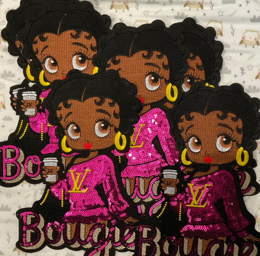 Bougie lady sequin & embroidery appliqué patch, African American woman, sweetheart