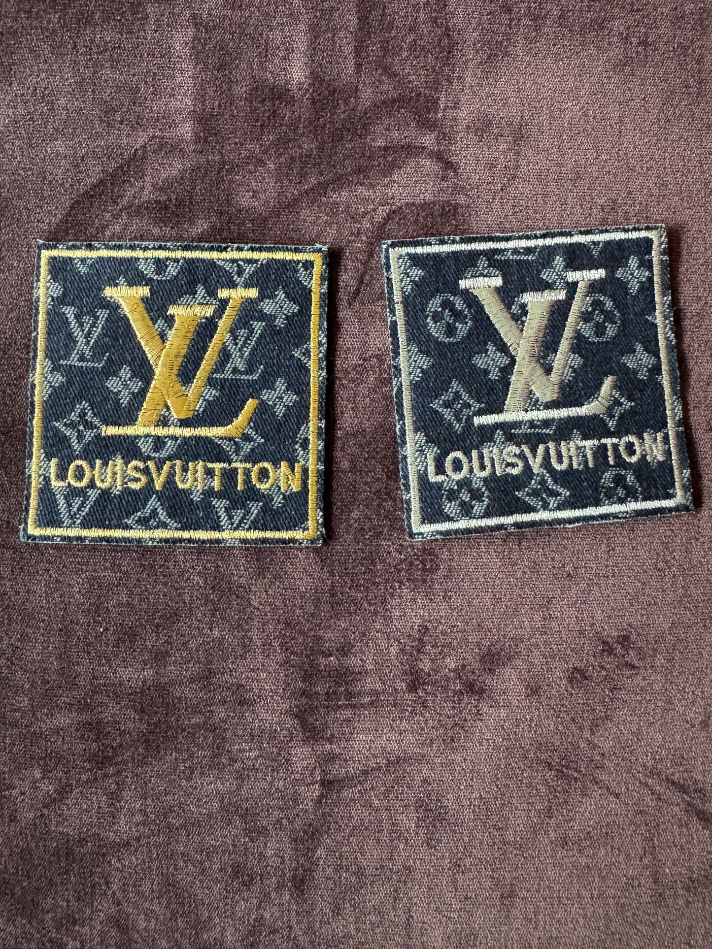 LV inspired denim embroidery patch in two color designs
