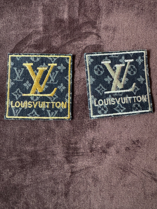 LV inspired denim embroidery patch in two color designs