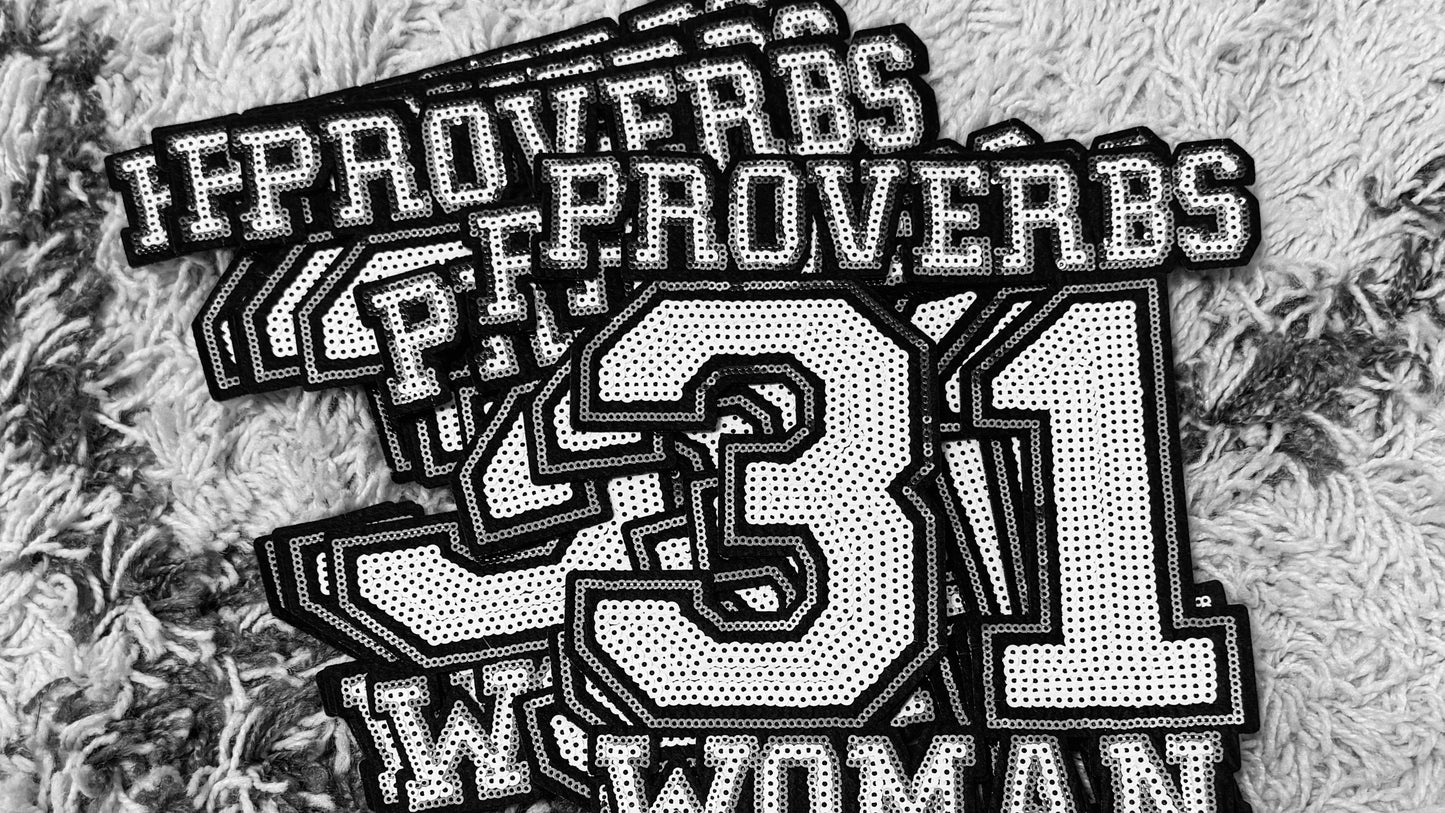 Black and Yellow Sequins Proverbs 31 Woman patch, Christian patch, inspirational patch, Christian apparel