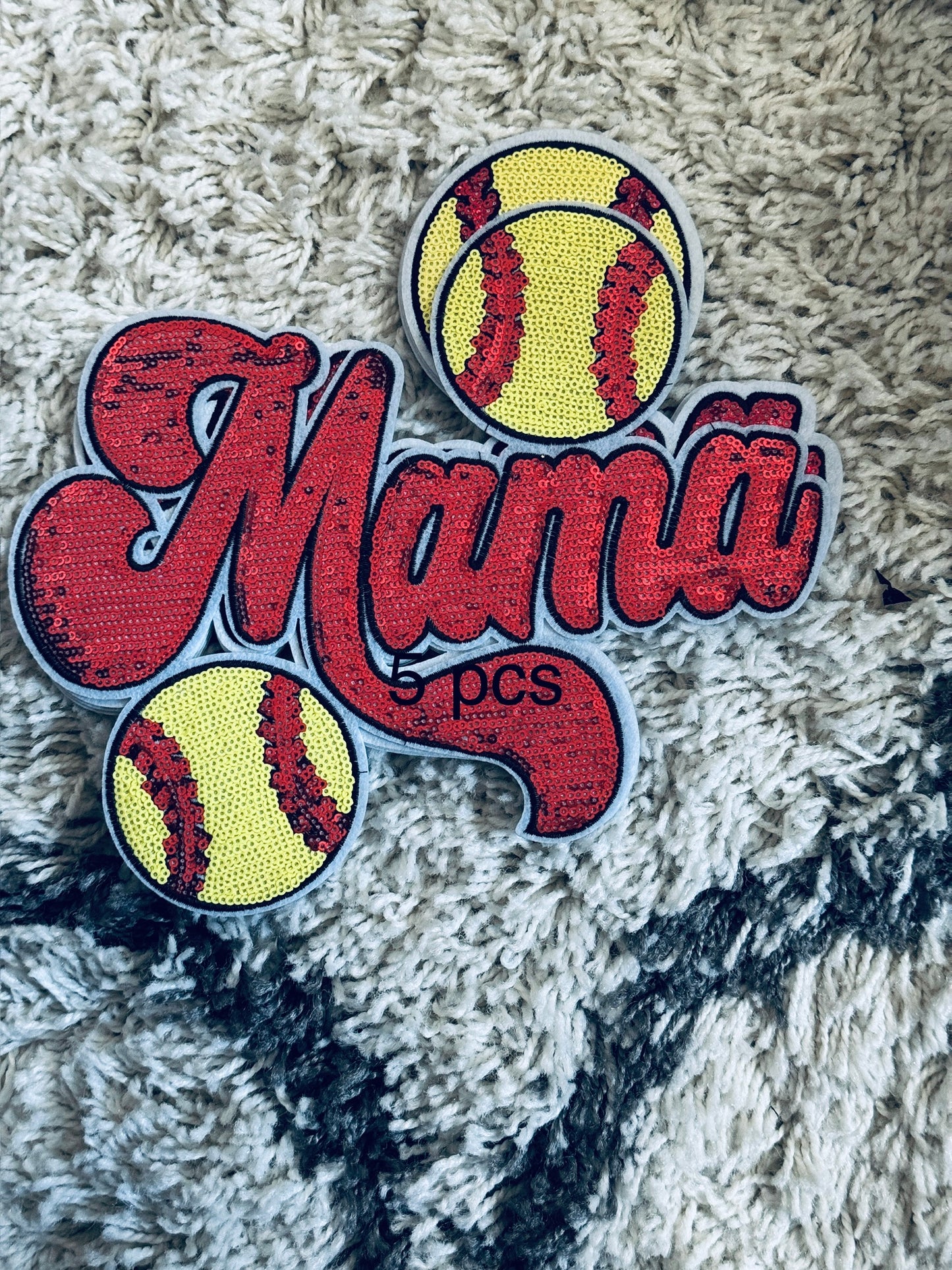 Mama sequins patch with softball design